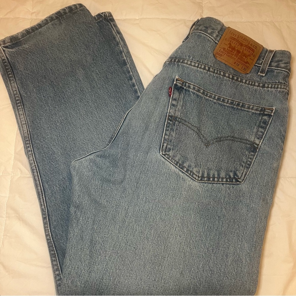 Vintage Levis 505 Jeans Mens 38x30 Light Wash Cotton Regular Fit Straight Leg